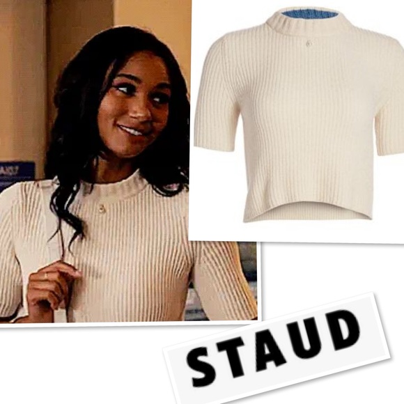 STAUD Short Sleeves Pearl Embellished Mock Neck As Seen On TV Sweater Size L - Picture 3 of 11